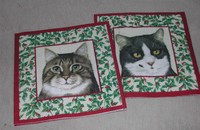 Petites serviettes Noël écru avec 4 portraits de chats